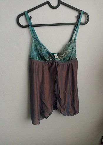 Bohem Tarzı Kahverengi Askılı babydool - Görsel 9