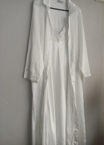 Uzun Beyaz Bohem Kadın Sabahlık - Görsel 7