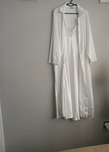 Uzun Beyaz Bohem Kadın Sabahlık - Görsel 8