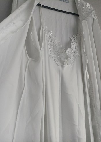 Uzun Beyaz Bohem Kadın Sabahlık - Görsel 5