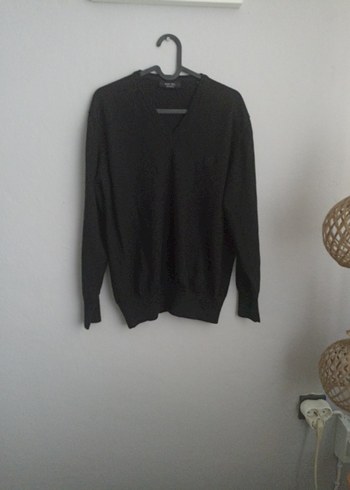 Siyah Erkek Yün Kazak, Uzun Kollu, Salaş - Görsel 2