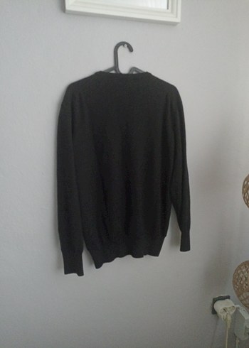 Siyah Erkek Yün Kazak, Uzun Kollu, Salaş - Görsel 8