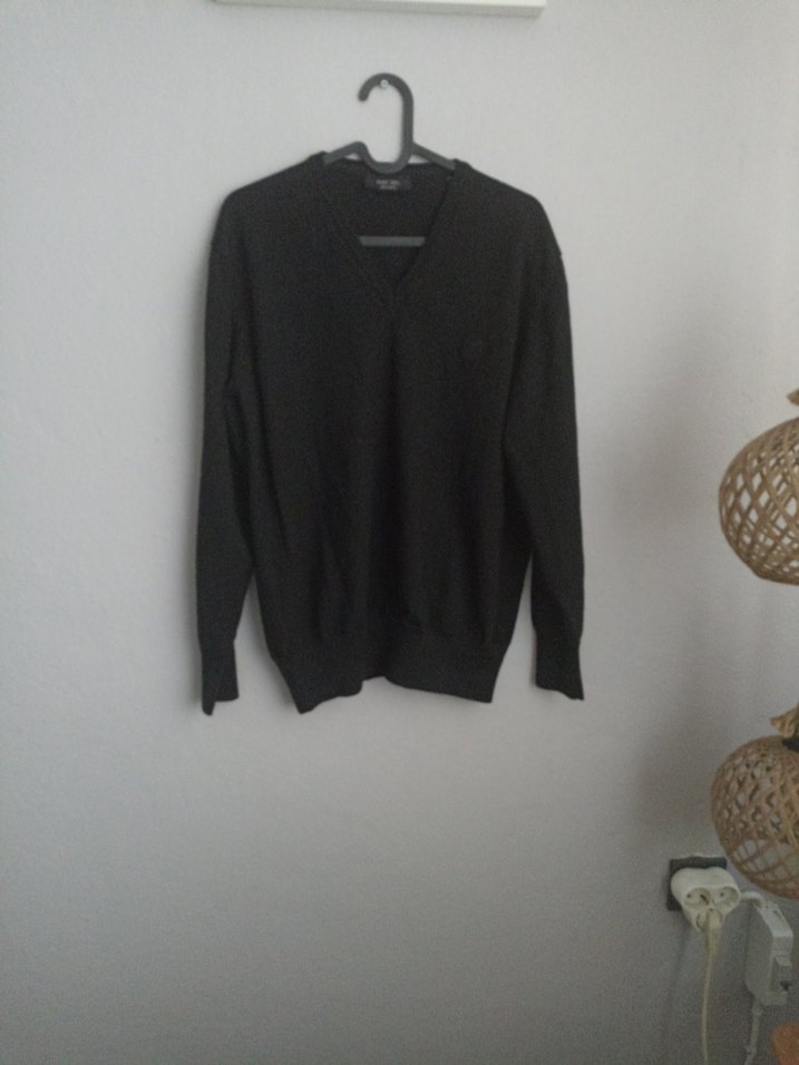 Siyah Erkek Yün Kazak, Uzun Kollu, Salaş - Görsel 2