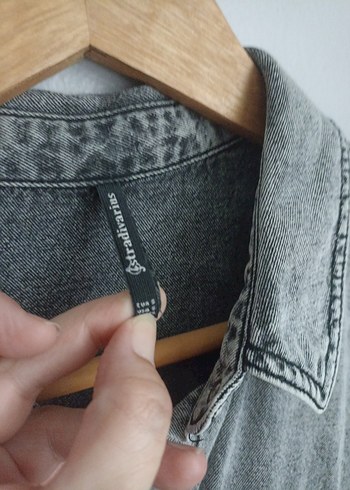 Gri Kadın Denim Gömlek Düğmeli Rahat Kesim - Görsel 13