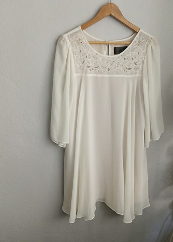 Dantel Detaylı Beyaz  elbise - Görsel 9