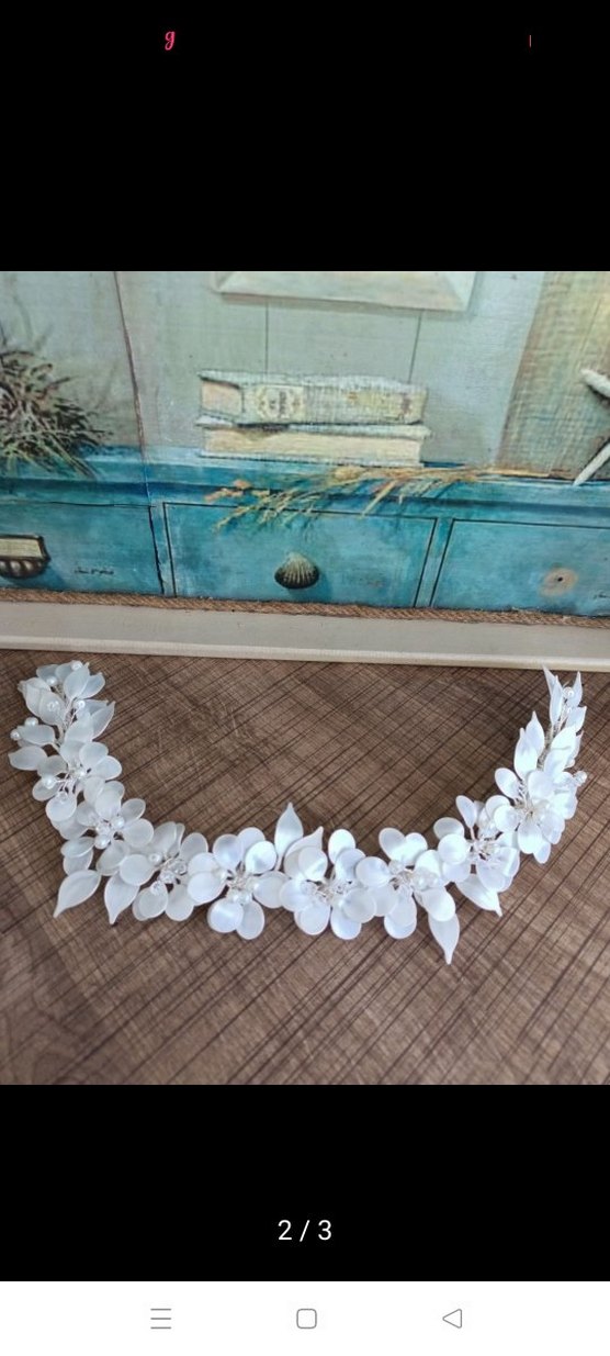 İnci Boncuklu Beyaz Saten Saç Aksesuarı - Görsel 2