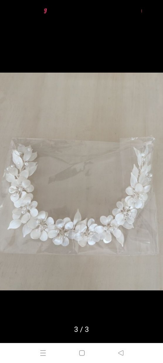 İnci Boncuklu Beyaz Saten Saç Aksesuarı - Görsel 3