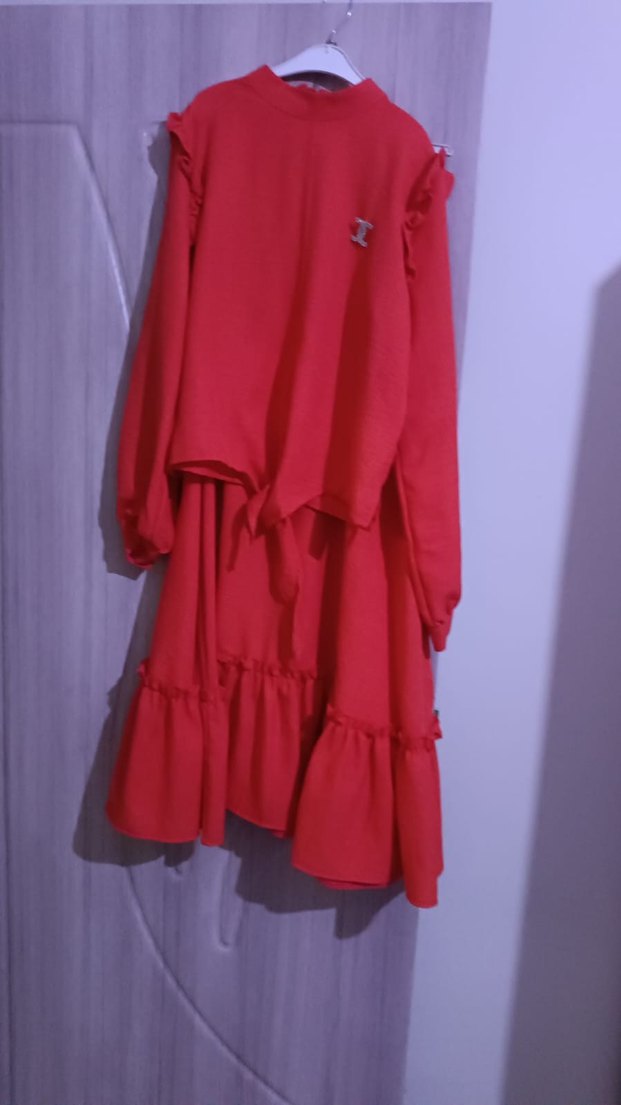 Kiremit Uzun Hamile Etek Fırfırlı - Görsel 4