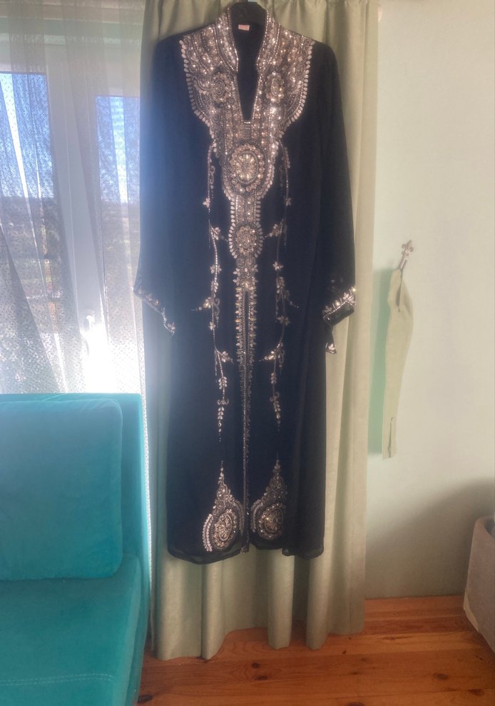 Boncuk İşlemeli Siyah Uzun Bohem Kadın Elbise - Görsel 3