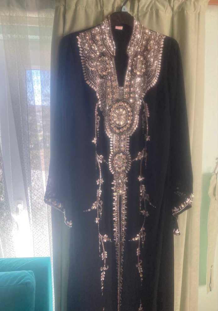 Boncuk İşlemeli Siyah Uzun Bohem Kadın Elbise - Görsel 2