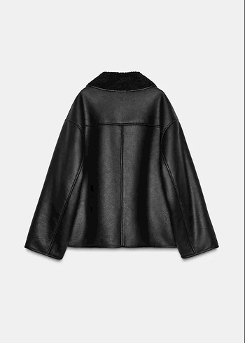 Zara Siyah Kürklü Mini Deri Kadın Ceket