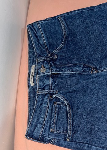 Düğmeli Regular Fit Mavi Kadın Kot Pantolon