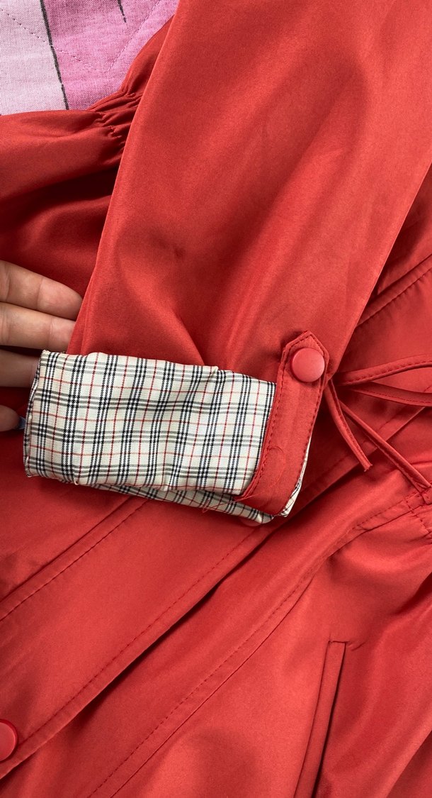 Koyu Kırmızı Vintage Yağmurluk - Görsel 4