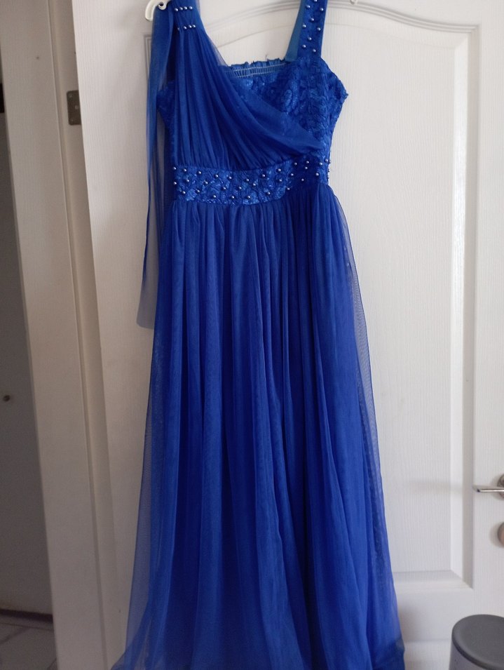 Askılı Mavi Uzun Bohem Elbise - Görsel 3