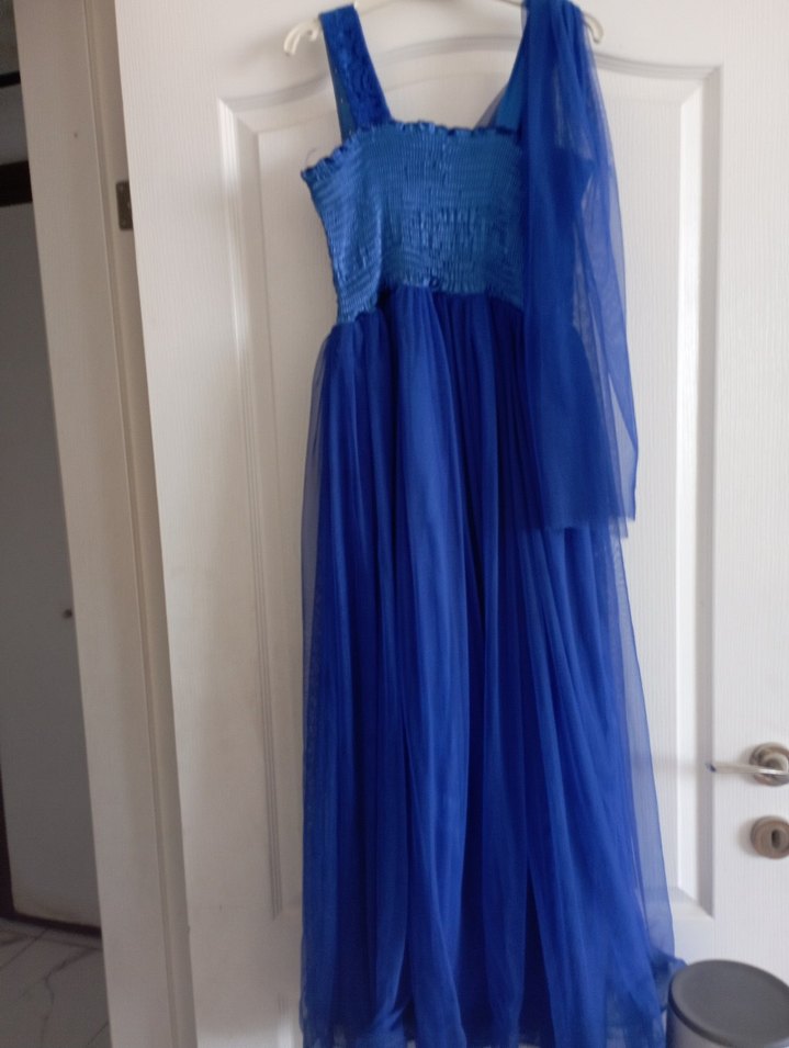 Askılı Mavi Uzun Bohem Elbise - Görsel 2