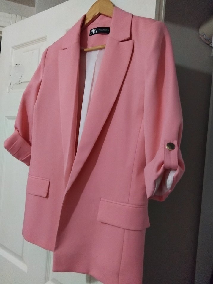 Pembe  Zara Kadın Düğmeli Blazer - Görsel 3