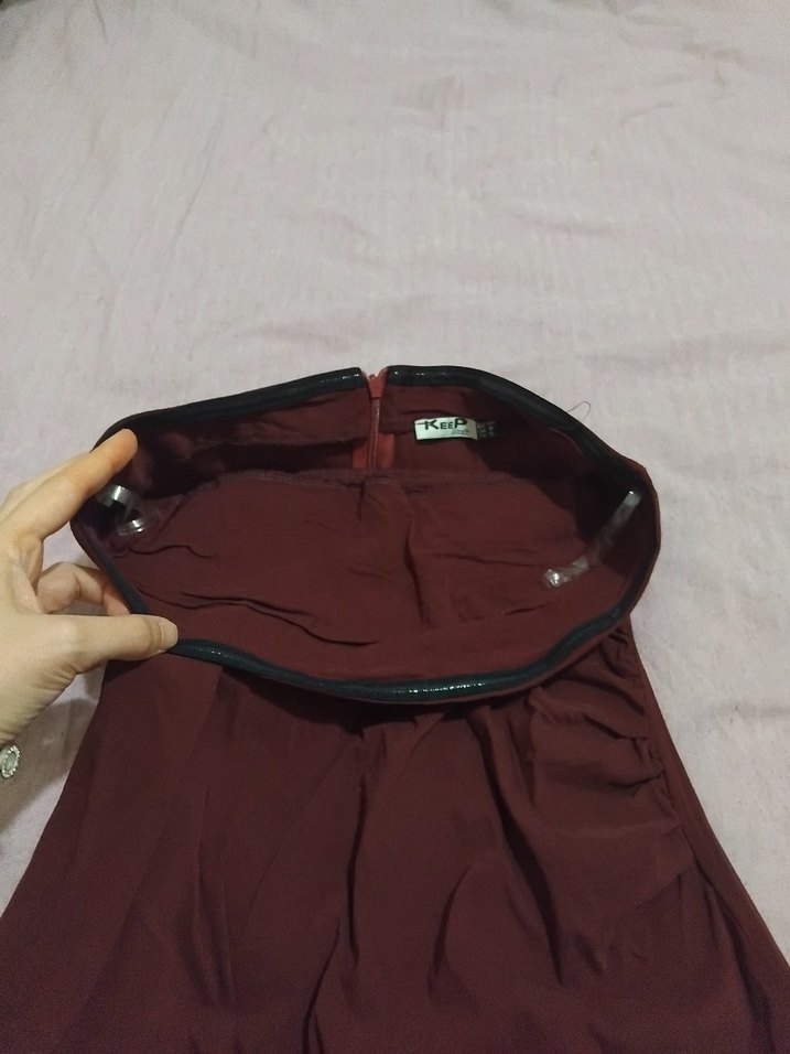 Bordo Straplez Uzun Kadın Elbise - Görsel 3