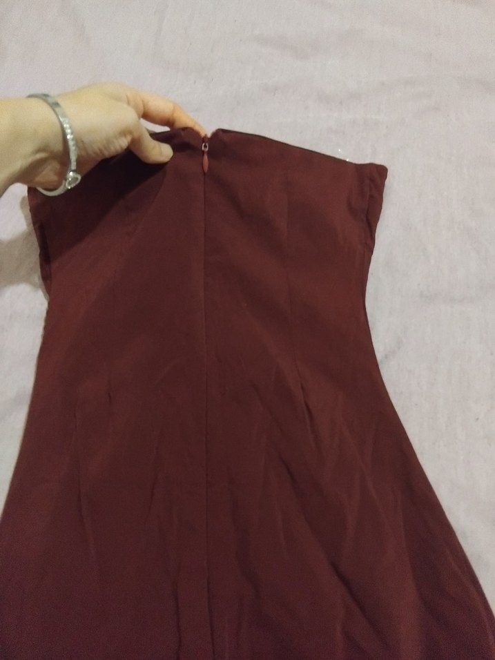 Bordo Straplez Uzun Kadın Elbise - Görsel 5