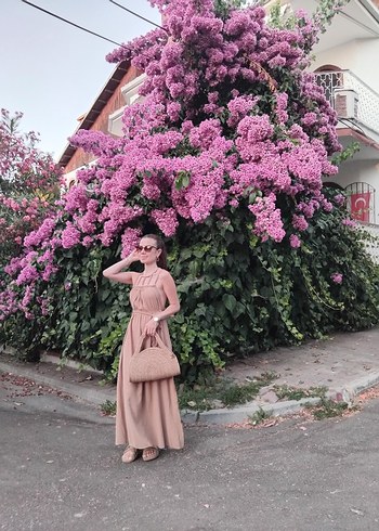 Bej Keten Bohem Uzun Elbise - Görsel 4