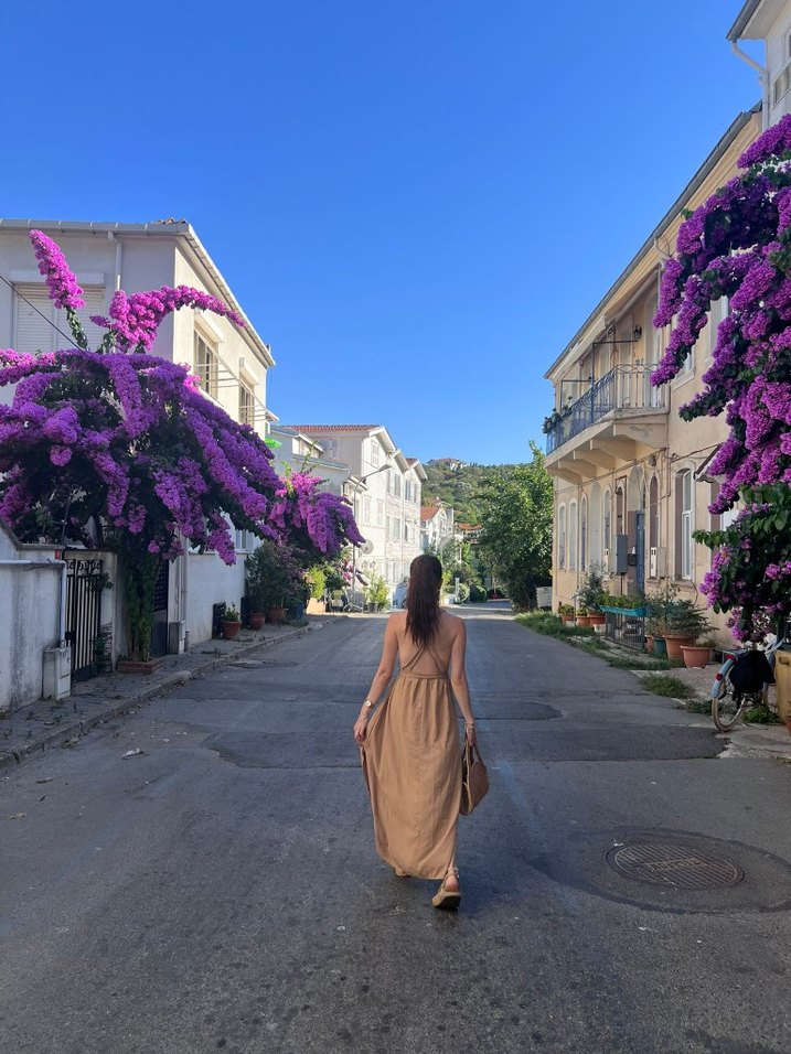 Bej Keten Bohem Uzun Elbise - Görsel 2