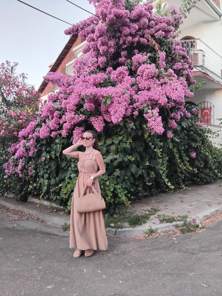 Bej Keten Bohem Uzun Elbise - Görsel 4