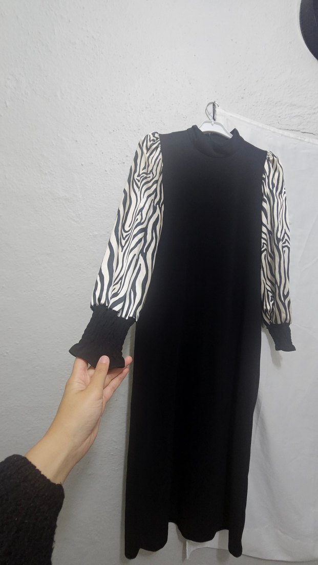 Zebra Desenli Bel Kuşaklı Elbise. - Görsel 4