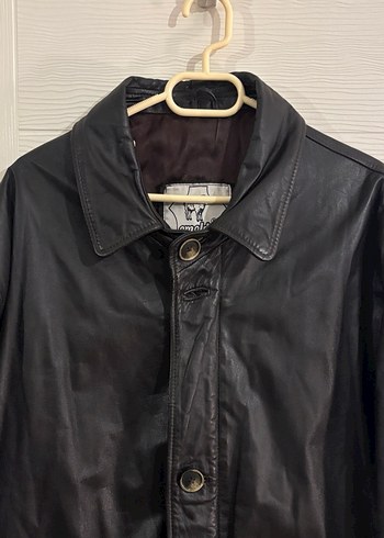 İtalyan Deri Vintage Düğmeli Siyah Deri Erkek Kaban - Görsel 3