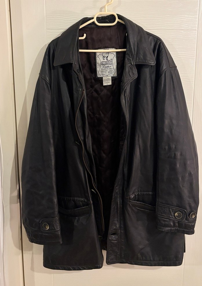 İtalyan Deri Vintage Düğmeli Siyah Deri Erkek Kaban - Görsel 2