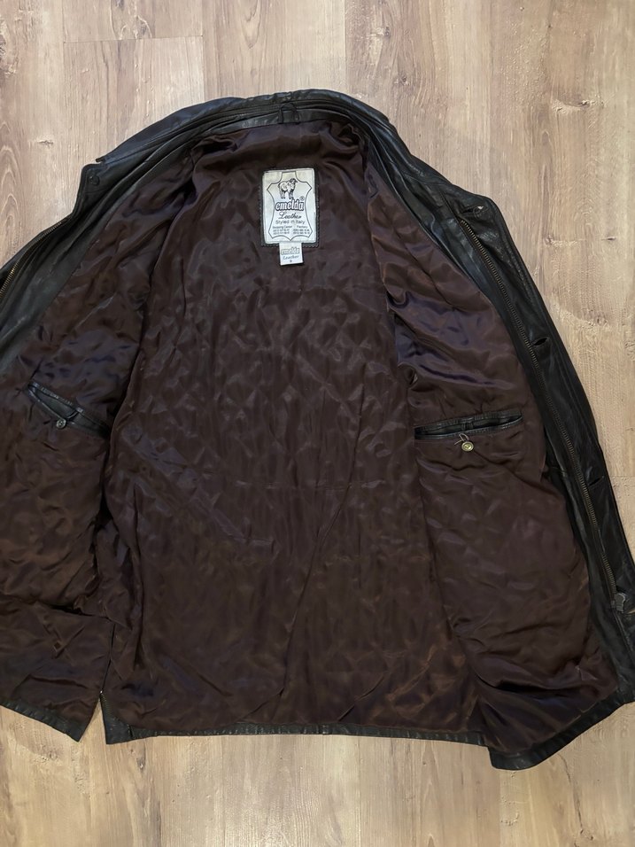 İtalyan Deri Vintage Düğmeli Siyah Deri Erkek Kaban - Görsel 5