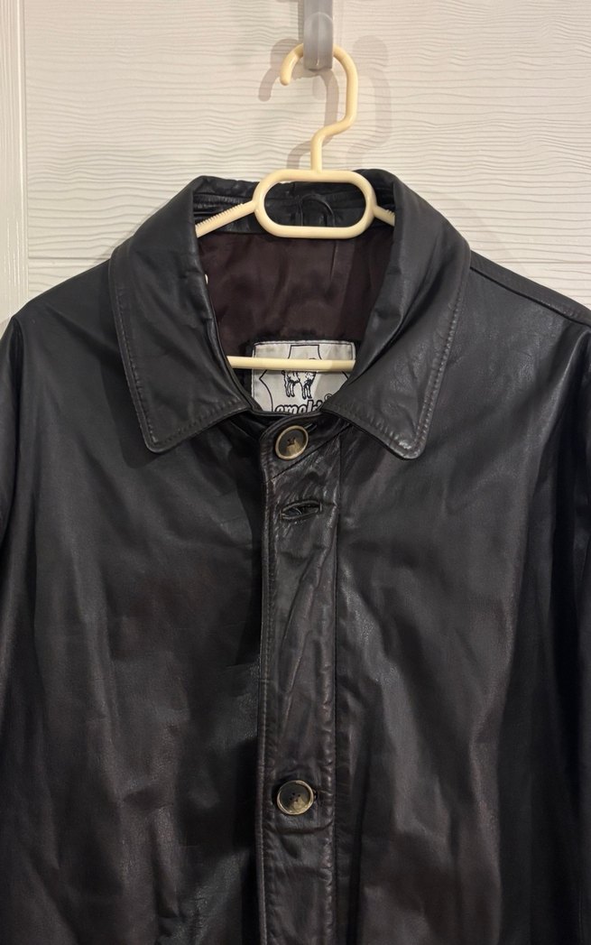 İtalyan Deri Vintage Düğmeli Siyah Deri Erkek Kaban - Görsel 3