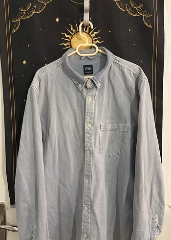 Zara Gri Denim Düğmeli Erkek Gömlek - Görsel 2
