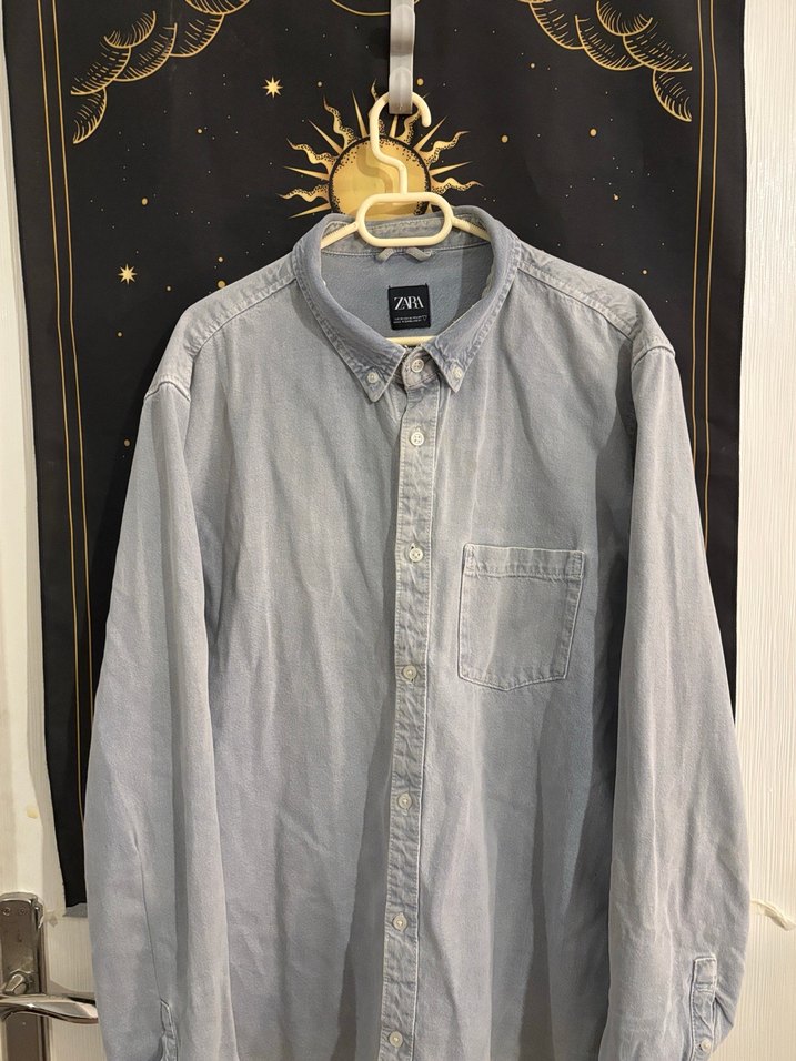 Zara Gri Denim Düğmeli Erkek Gömlek - Görsel 2