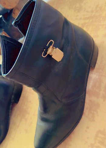 Kilit Detaylı erkek siyah Deri Bot - Görsel 3