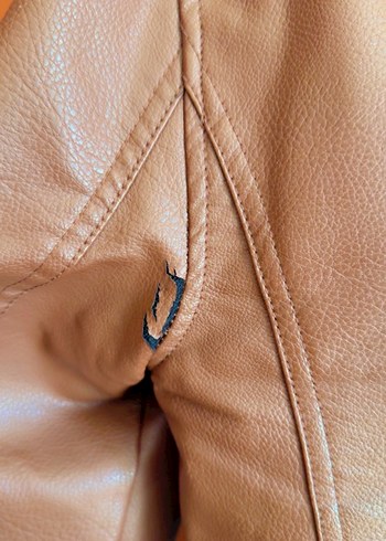 Kahverengi Kadın Deri Biker Ceket - Görsel 5