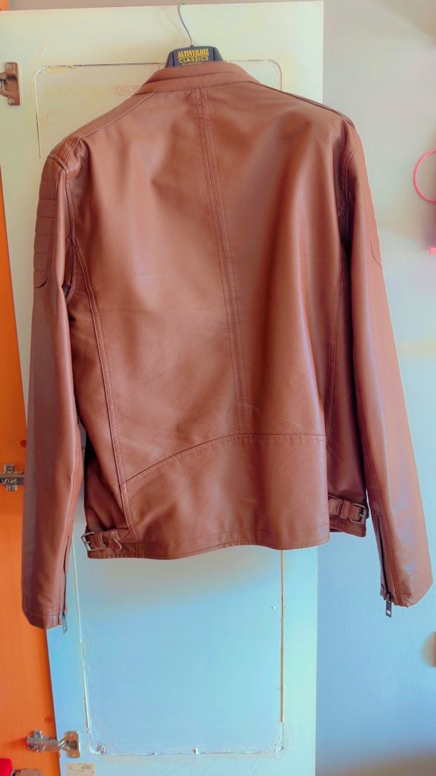 Kahverengi Kadın Deri Biker Ceket - Görsel 2