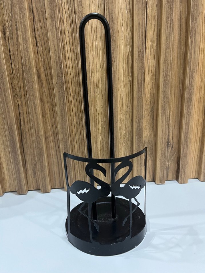 Siyah Metal Flamingo Desenli Kağıt Havlu Tutucu - Görsel 2