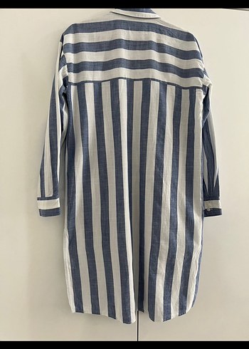 Uzun Kollu Mavi Çizgili Kadın Gömlek - Görsel 3