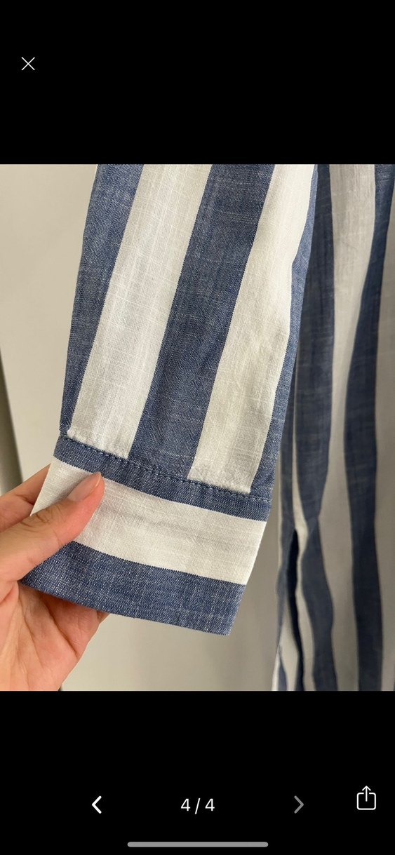 Uzun Kollu Mavi Çizgili Kadın Gömlek - Görsel 2