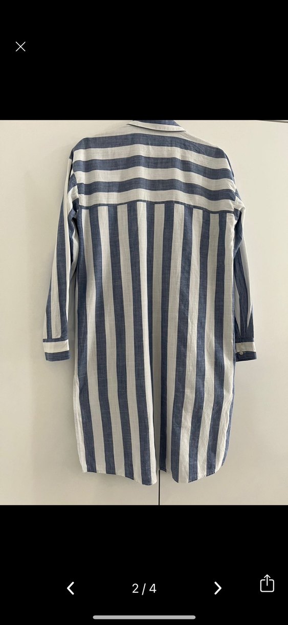 Uzun Kollu Mavi Çizgili Kadın Gömlek - Görsel 3