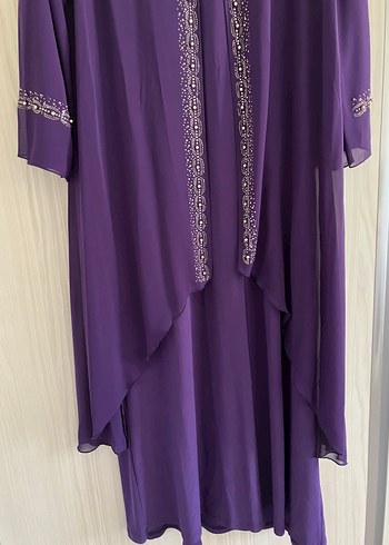 Mor Nakışlı Uzun  Tesettür Büyük Beden Kadın Elbise - Görsel 4