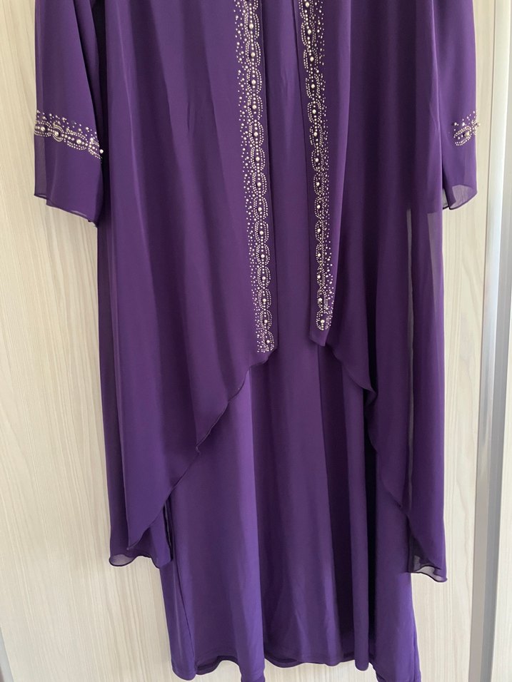 Mor Nakışlı Uzun  Tesettür Büyük Beden Kadın Elbise - Görsel 4