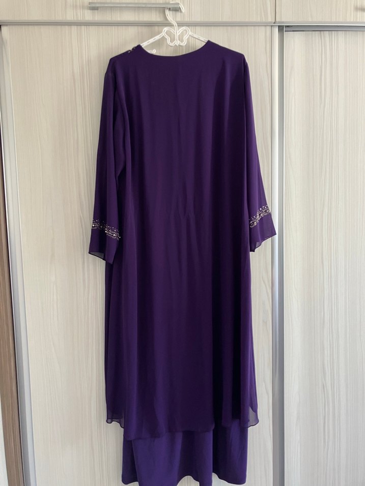 Mor Nakışlı Uzun  Tesettür Büyük Beden Kadın Elbise - Görsel 2