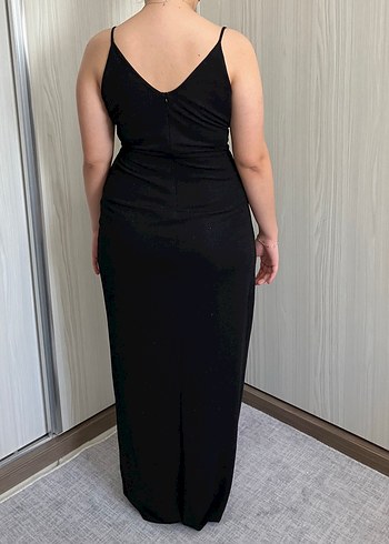 Siyah Drapeli Uzun V Yaka Kadın Elbise - Görsel 8