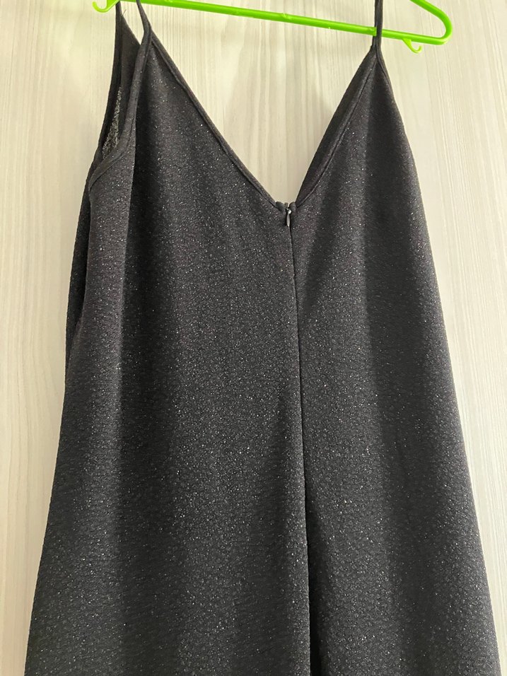 Siyah Drapeli Uzun V Yaka Kadın Elbise - Görsel 5