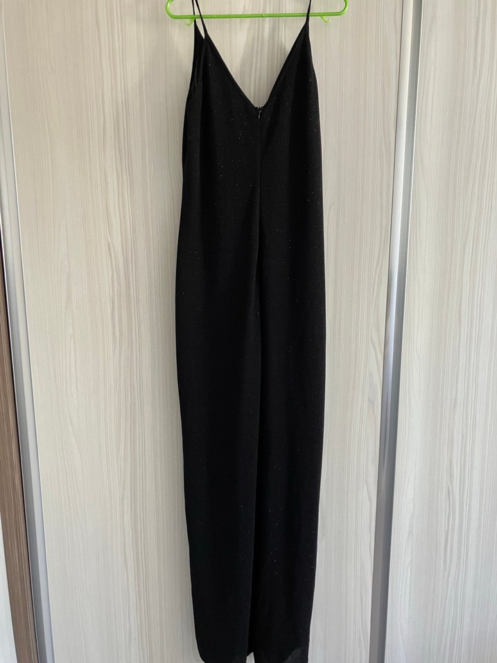 Siyah Drapeli Uzun V Yaka Kadın Elbise - Görsel 4