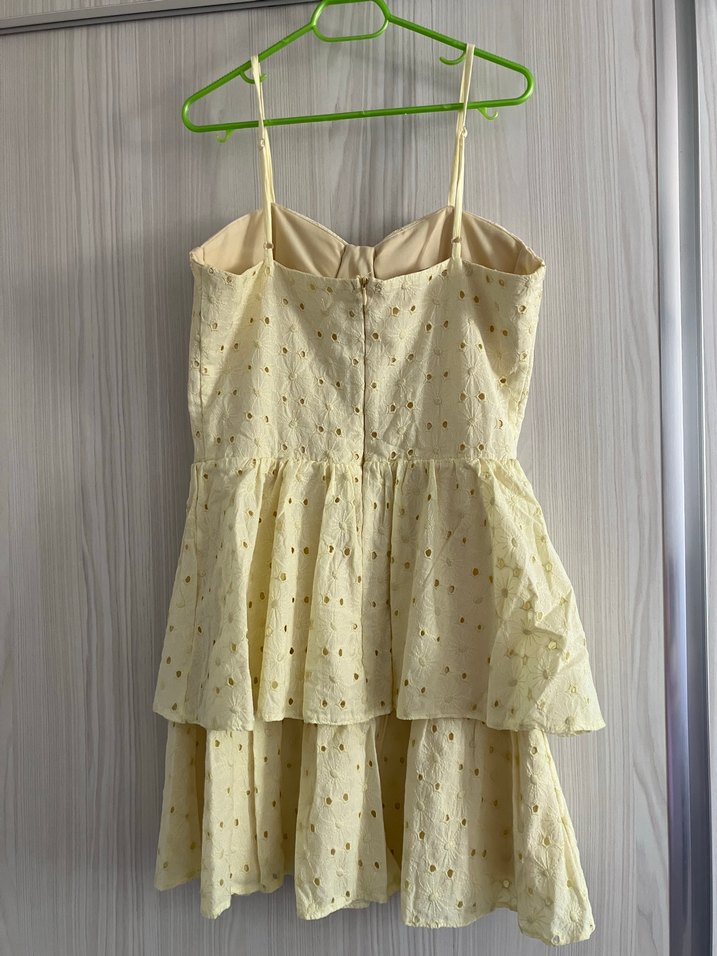 Sarı Nakışlı Mini Straplez Elbise - Görsel 2