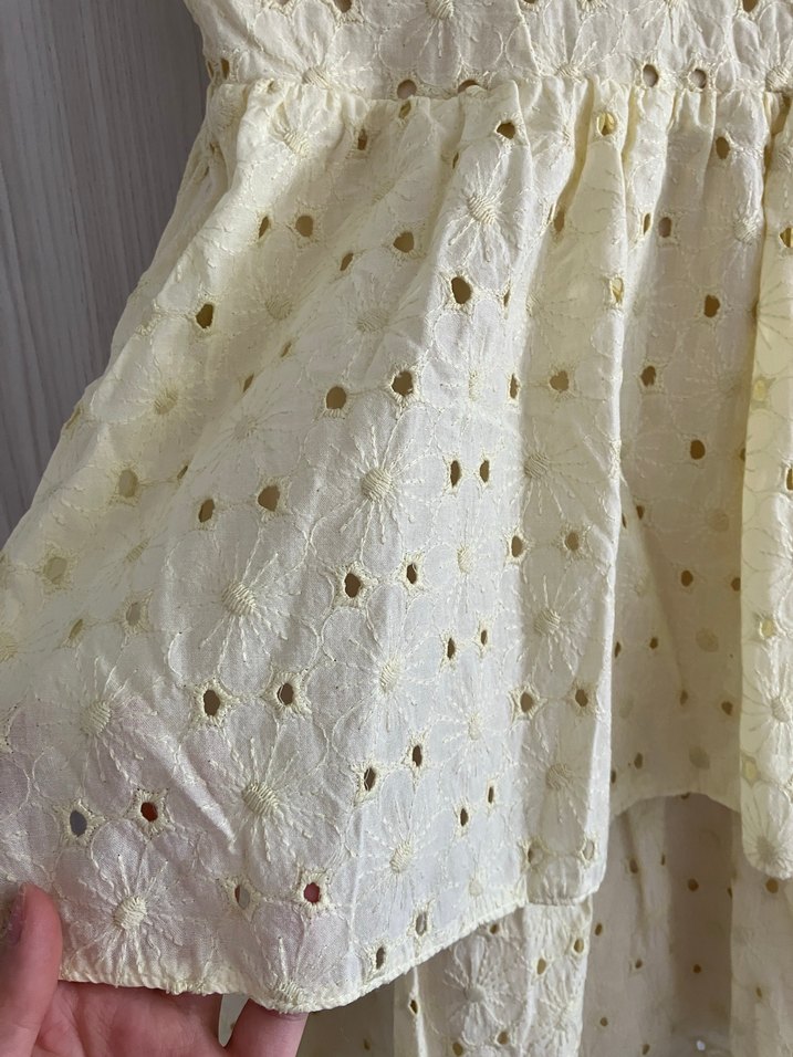 Sarı Nakışlı Mini Straplez Elbise - Görsel 4