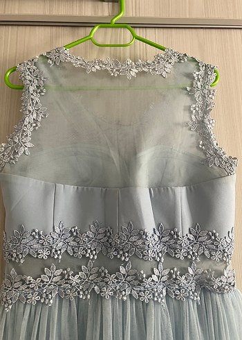 Mavi Nakışlı Midi Abiye Elbise - Görsel 4