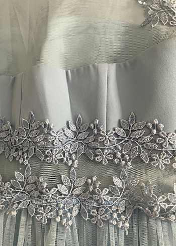 Mavi Nakışlı Midi Abiye Elbise - Görsel 6