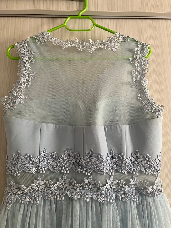 Mavi Nakışlı Midi Abiye Elbise - Görsel 4